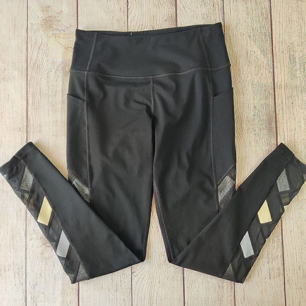 Victoria Sport Knockout Metallic Mesh Panel Tights sz M